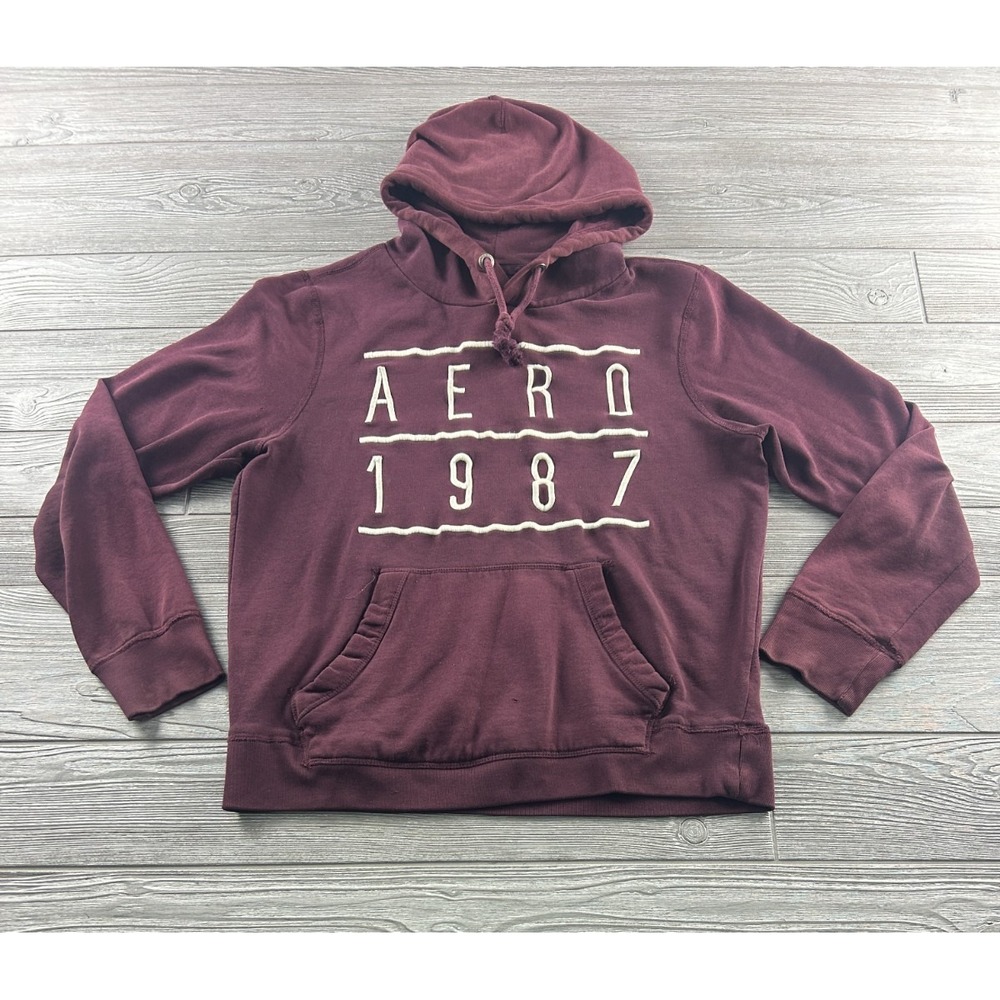 Aeropostale Womens Hoodie Medium Maroon Embroidered Aero 1987 Sweatshirt